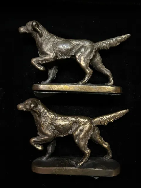 Pair Of Unmarked Cast Bronze Pointer Dog Antique, Heavy And Gorgeous!!