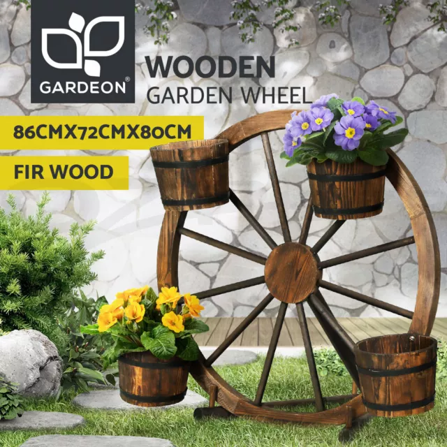 Gardeon Garden Ornaments Decor Wooden Wagon Wheel Rustic Outdoor Planter flower