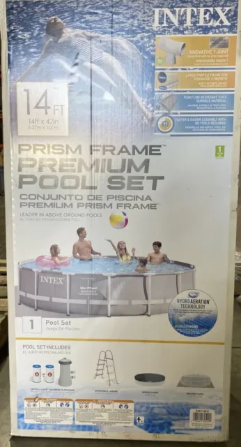 New Intex 26719EH 14ft X 42in Prism Frame Above Ground Backyard Pool Set
