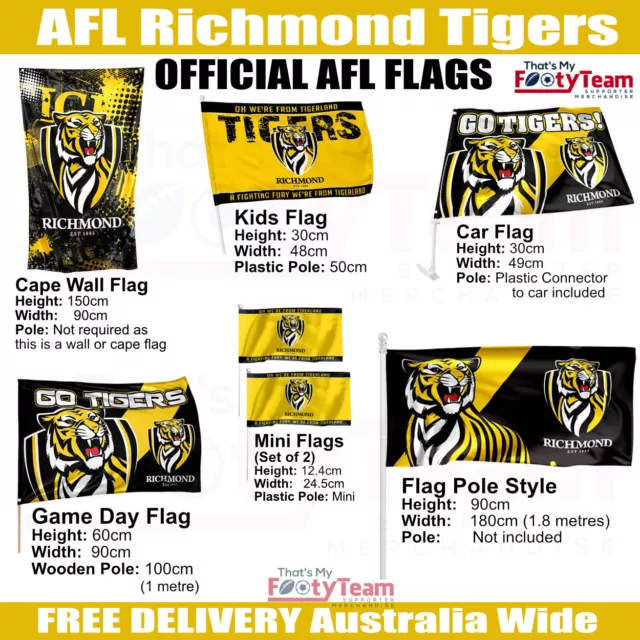 FLAGS - AFL Richmond Tigers - Game Day, Cape Wall, Car, Kids, Flag Pole, Mini