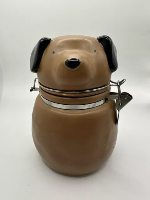 Ceramic Brown Puppy Dog Treat Jar Storage Canister Container 7.25x5