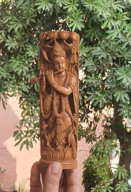 Sandalwood Radha Krishna Statue ,God Hindu Lord Idol Hand carved double Figurine