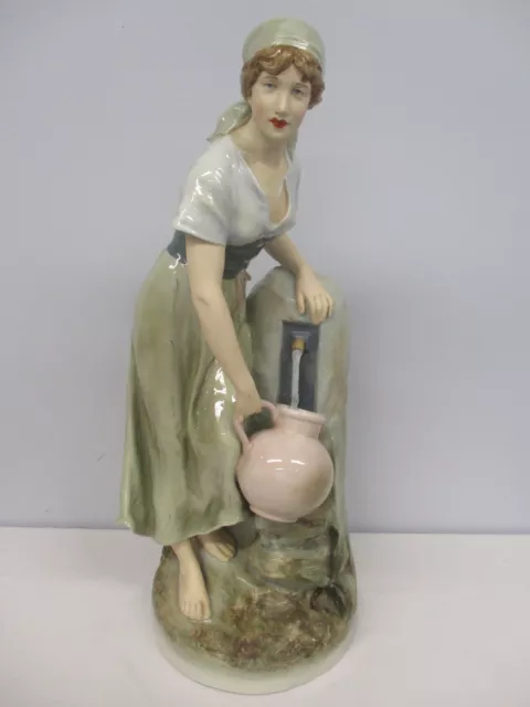 Vintage Royal Dux F. Otto Lovely Lady By The Well Figurine ~ Large 24"