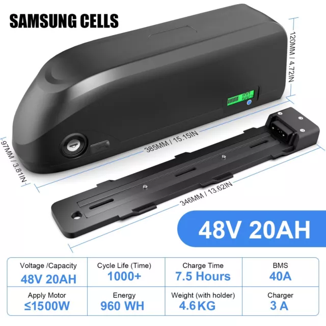 48V 20Ah SAMSUNG Cell Lithium Ebike Battery For 250w~1500W Electric Bike Motor