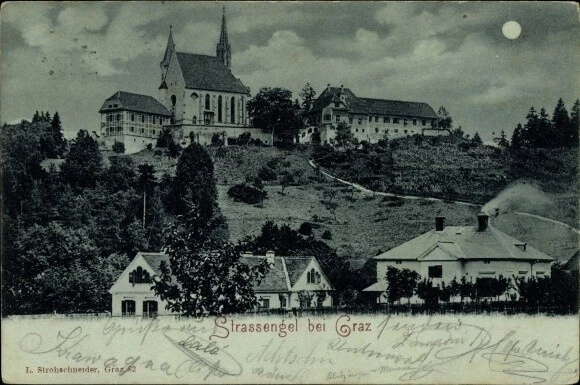 Mondschein Ak Straßengel Steiermark, Blick auf den Ort,... - 10148206