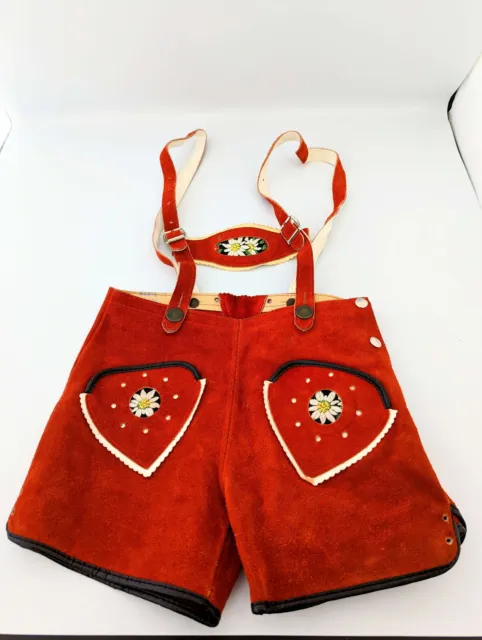 Pantaloncini in pelle rossa bambino motivo bianco alpino tedesco