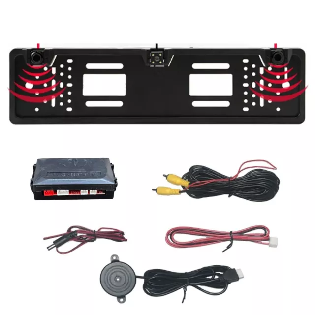 Kit Retromarcia Telecamera 4 Led Portatarga 2 Sensori Allarme Parcheggio Auto