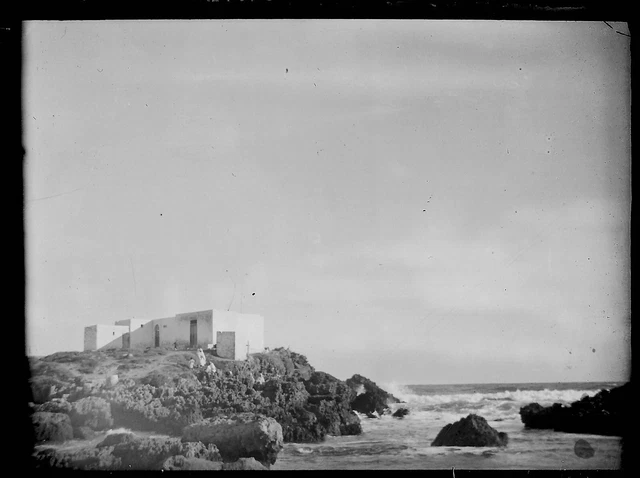 Plate Glass Photo Antique Black and White Negative 3 1/2x4 11/16in Sea Home