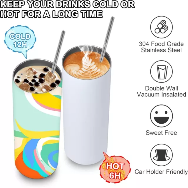 20 Oz Sublimation Tumblers 10 Pack Blank with Lids and Straws Stainless Steel 2