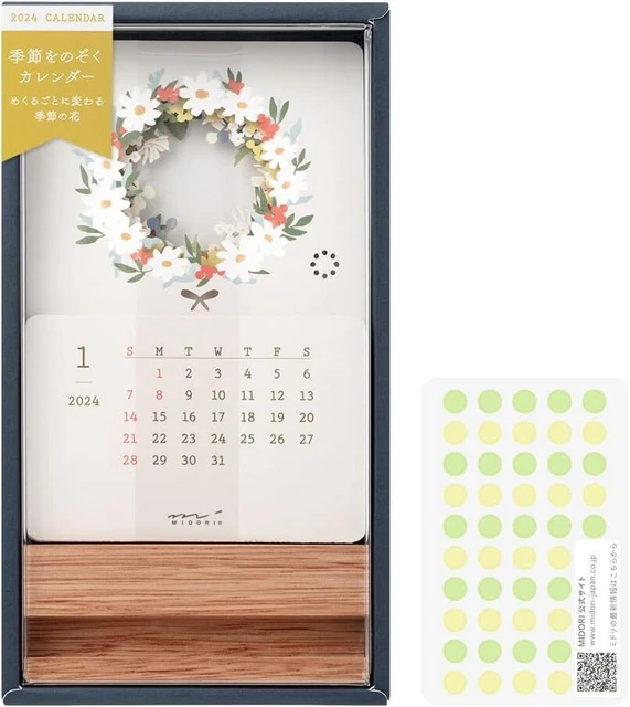Midori 2024 Calendar Tabletop Seasonal calendar Limited with Sticker Floral