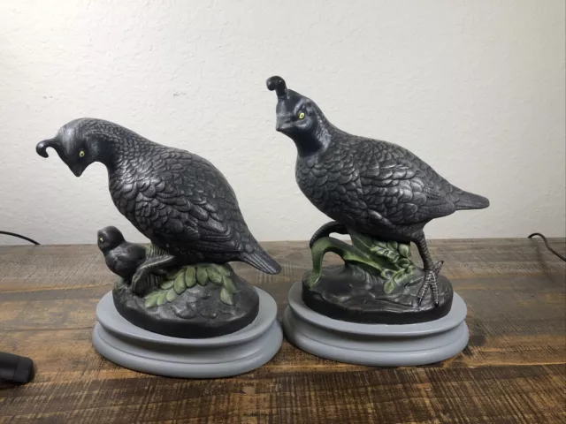 Pair Of Vintage Black Quail Bird Figurines shelf decor birds