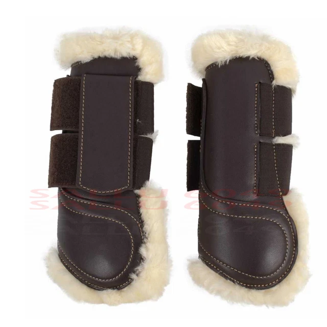 New Large Genuine Brown Leather Lightweight Horse Leg Splint Boot Fur Style