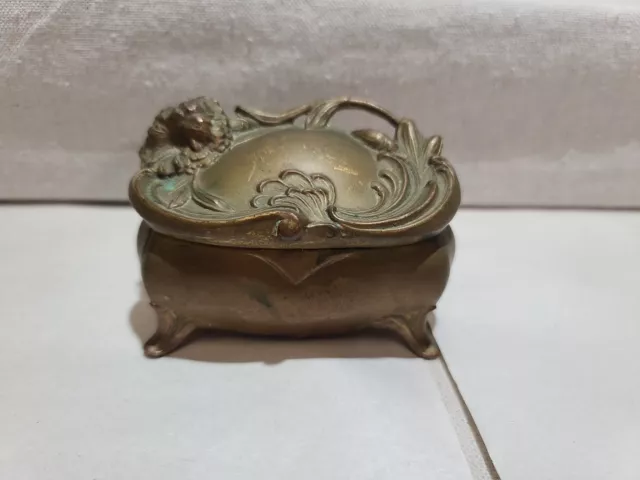 Antique Art Nouveau gold Jewelry Trinket Footed Hinged Lidded Casket Box