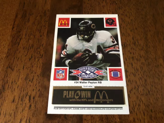 🏈1986 McDonald's Chicago Bears Black Tab Walter Payton RARE Super Bowl Card