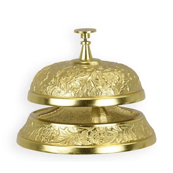 Cloche à Main En Laiton Doré Avec Manche En Bois - 15 Cm De Haut - Son Clair Et Puissant - Pour Service, Dîner, Mariage, Décoration - 12