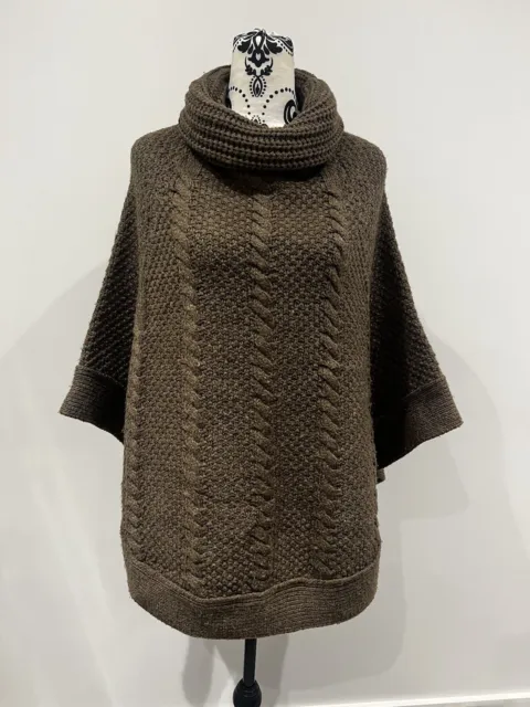 Joules Women’s Brown Wool Blend Cable Knit Cape Poncho Size S/M 10-12
