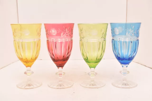 AJKA Proinnseas Crystal Iced Tea Glasses Goblets Cut to Clear Set of 4 Etched