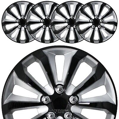 14" Set of 4 Black Silver Wheel Covers Snap On Hub Caps fit R14 Tire & Steel Rim