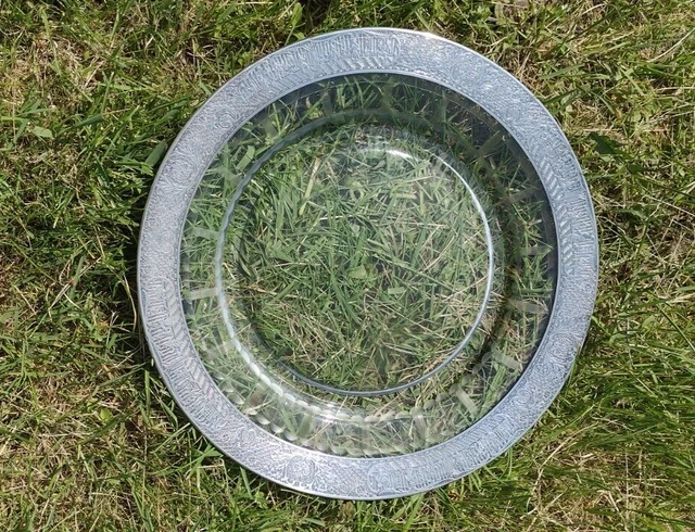 Sterling Rimmed Etched Deco Glass 14" Plate