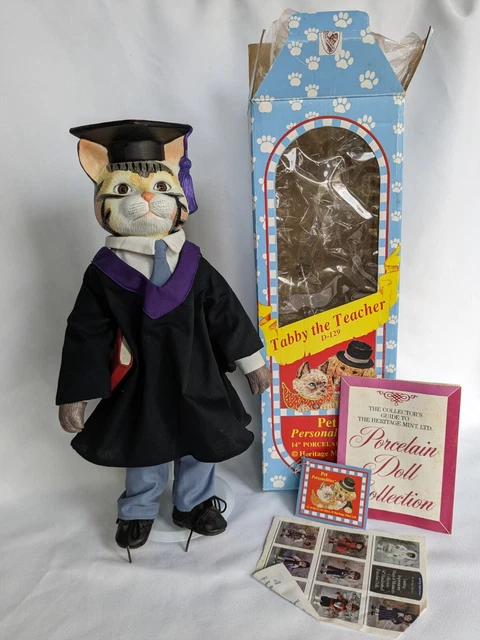 Vintage Cat Tabby The Teacher Doll Pocelain 1994 Heritage Mint Pet Personalities
