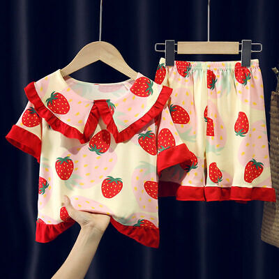 Girls Cute Pyjamas Strawberry Bunny 2-Piece Short Sleeve PJs Set