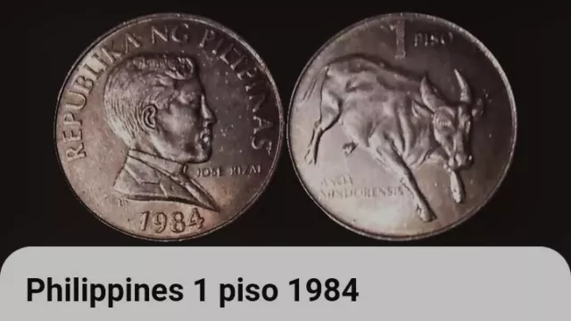 1984 Philippines One Piso Coin BONUS OFFERS Jose Rizal Horned Bull 1 Piso