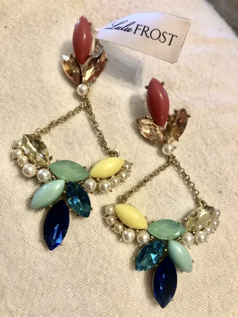 NWT Lulu Frost Chandelier Earrings Marquise Stones Pearl Statement