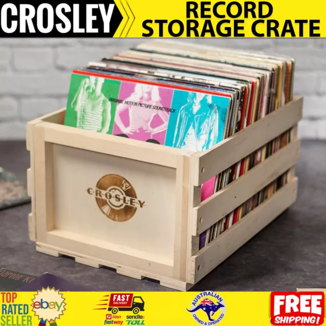 Vinyl LP Record Storage Crate 75 Albums Crosley Display Holder Wooden Box