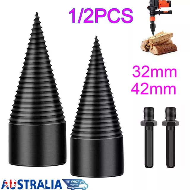 32/42mm Firewood Drill Bit Wood Cone Hex Shank Wood Log Splitter Screw Splitting