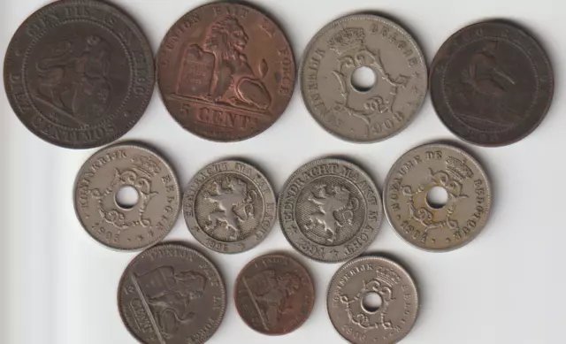 11 different world coins from BELGIUM - King Leopold II - some scarce
