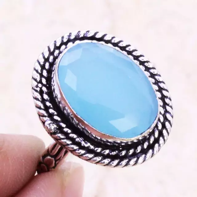 Chalcedony Art Piece 925 Silver Plated Ring of US Size 7