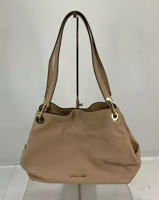 Michael Kors Beige Pebbled Leather Snap & Zip Multi Compartment Shoulder Bag