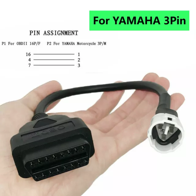 Motorcycle 3 Pin to 16 Pin OBD2 Diagnostic Scanner Adaptor Cable for Yamaha