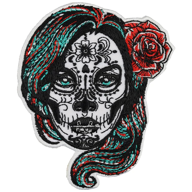 Bärtiger Biker Totenkopf Patch Aufnäher für Lederweste, Motorrad Kutte Patches e