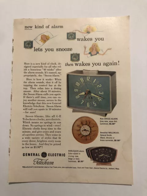 1950’s General Electric Harlequin Alarm Clock Magazine Print Ad