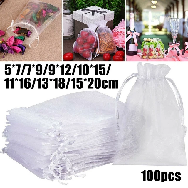 100x Transparent Cordon Organza Sacs Bijouterie Sachets Mariage Cadeau Fête Sac