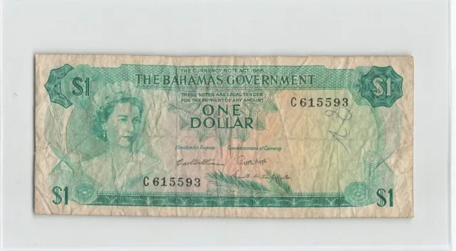 BAHAMAS $1 Dollar 1965, P-18b, Government 3-Signatures, C615593 First Prefix, D5