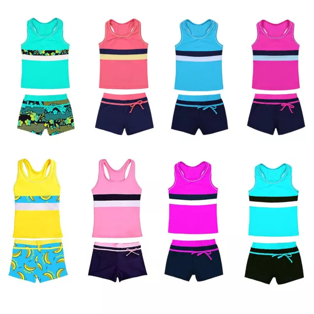 2PCS Girls Tankini Swimsuit Swimwear Bathing Swimming Costume Tops+Bottoms Set