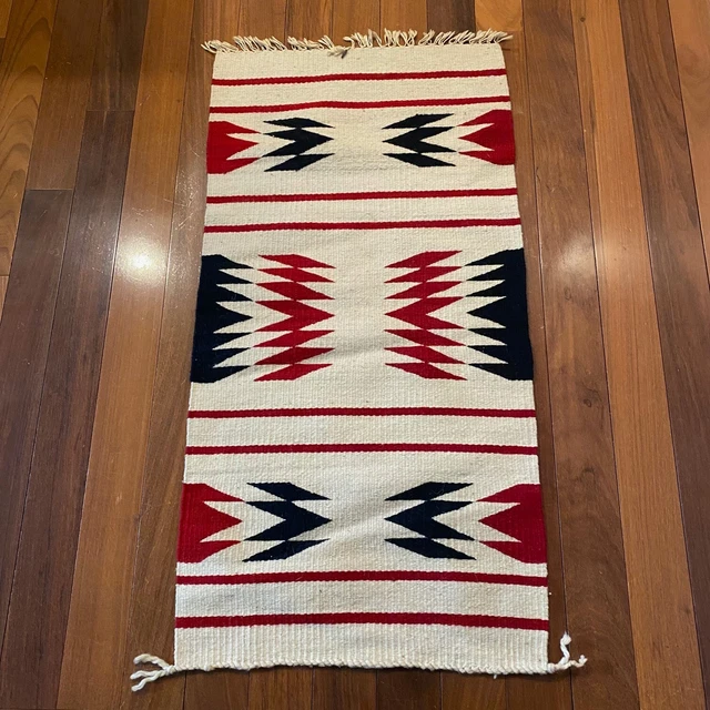 HAND LOOMED 1950S Revival Navajo Native American Art Indian Rug 40x19