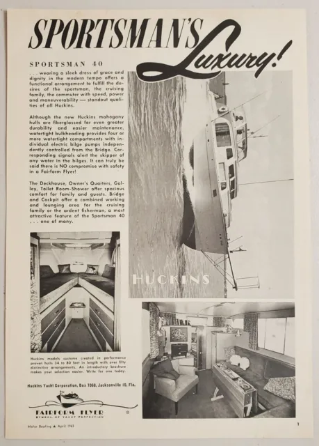 1963 Print Ad Huckins Sportsman 40 Yacht Boats Fairform Flyer Jacksonville,FL