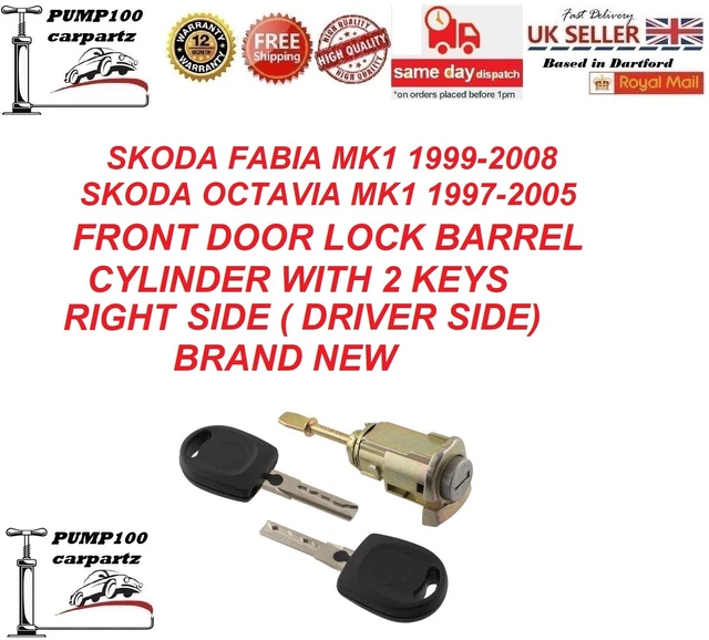 FOR SKODA FABIA Octavia Mk1 Front Door Right Lock Barrel Cylinder & 2