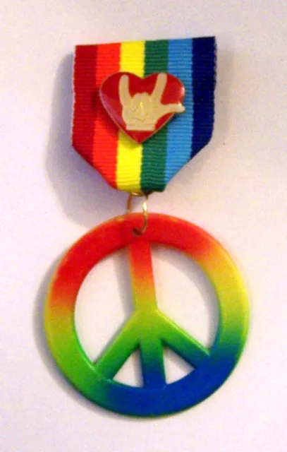 Patriotic Peace Anti War Hang Loose Surfer Love Dude Parade Protest Pin Medal XO