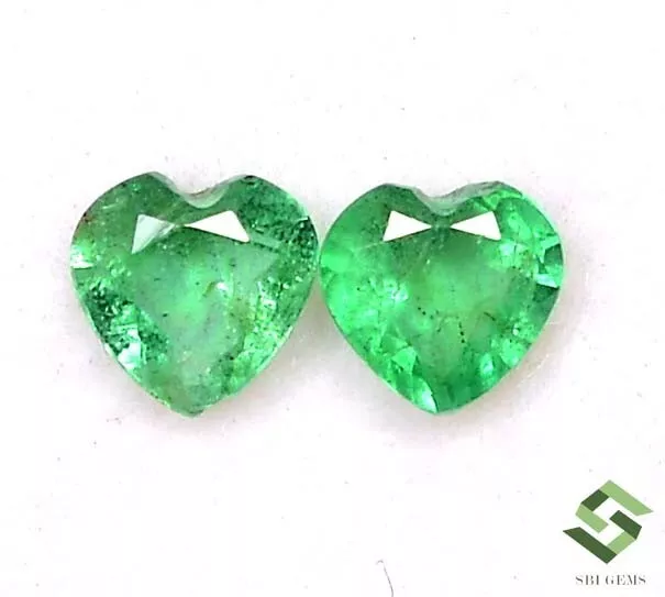 4.25x4.25 mm Certified Natural Emerald Heart Shape Cut Pair 0.48 CTS Loose Gems