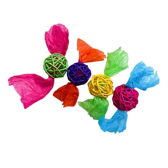 4pcs Parrot Chewing Rattan Ball for Cage Colorful Bite-Resistant Bird Molar Toy