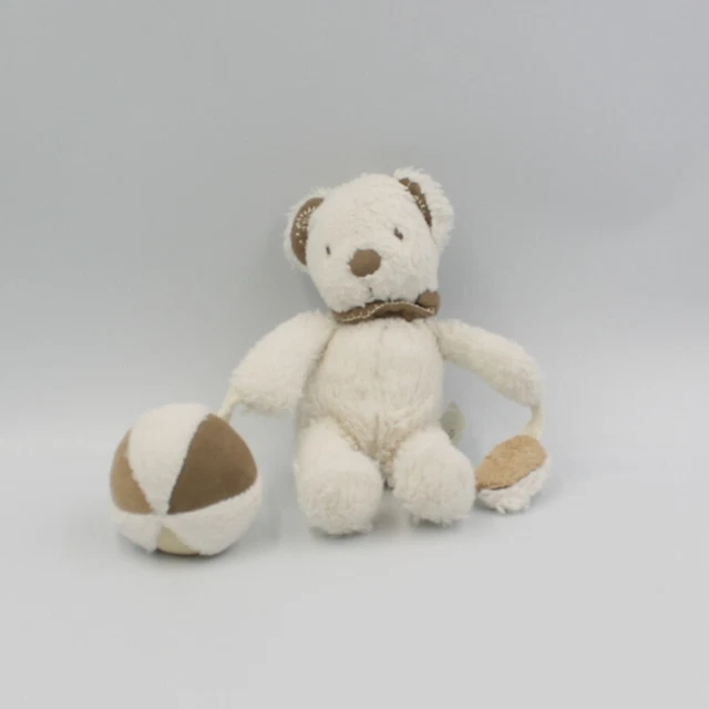 Doudou ours blanc bandanas gris hochet balle NICOTOY - 11626