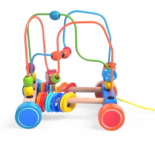 Wooden Toy Car Pull Along Bead Maze Shape Sorter Blocks Toddler Educational Play 2