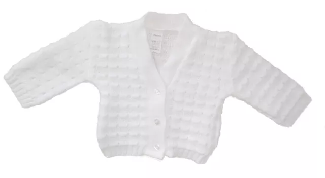 New Baby Knitted Cardigan Boy Girl White Pink Blue 0-3 3-6 6-9 Months Bee Bo 2