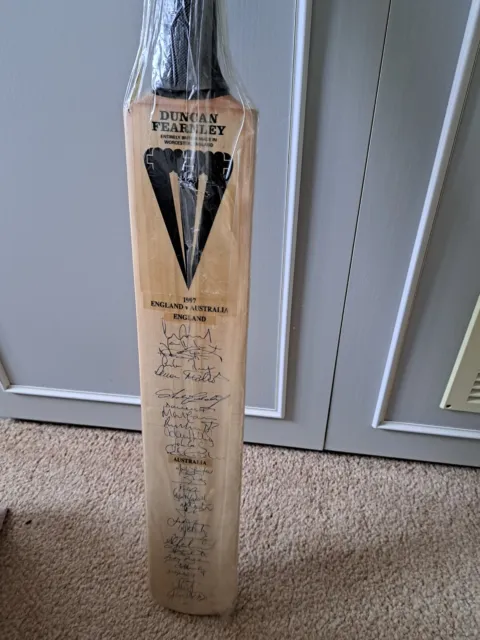 England vs Australia signed cricket bat from 1997.