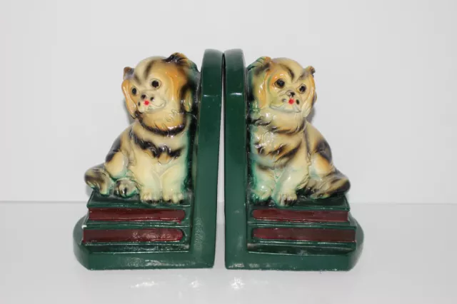 Vintage Pair Marbolex By Danesi Chalkware Pekingese Dog Bookends
