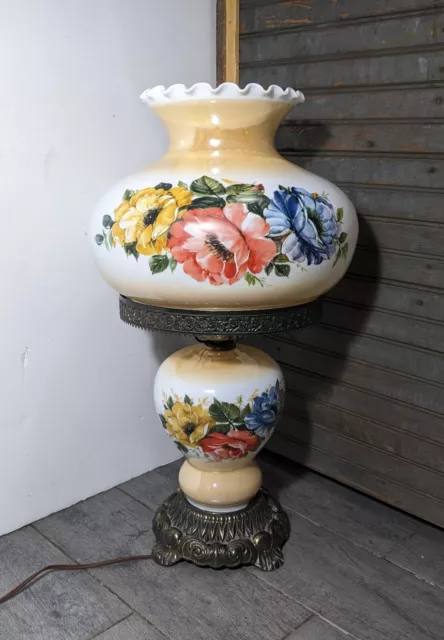Vintage EF & EF Gone with the Wind Hurricane Parlor Floral Glass Table Lamp